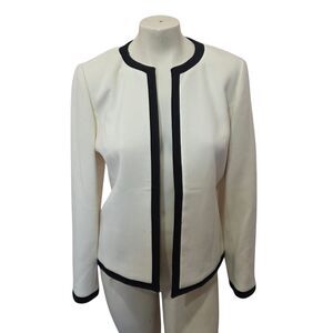 Jones New York Suit‎ Blazer White Black Trim Open Front Jacket Womens 6